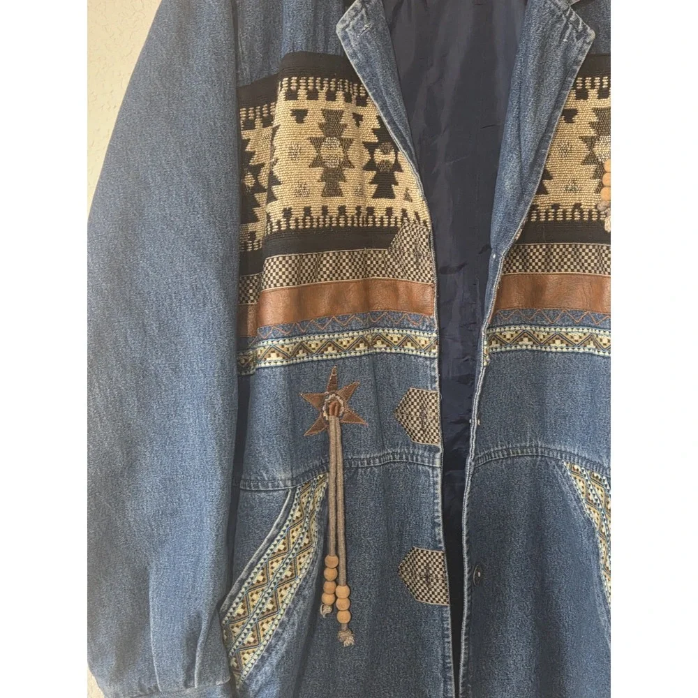 Vintage 90s 220 Hickory Womens  Denim Southwest Aztec Jacket Western Size Large